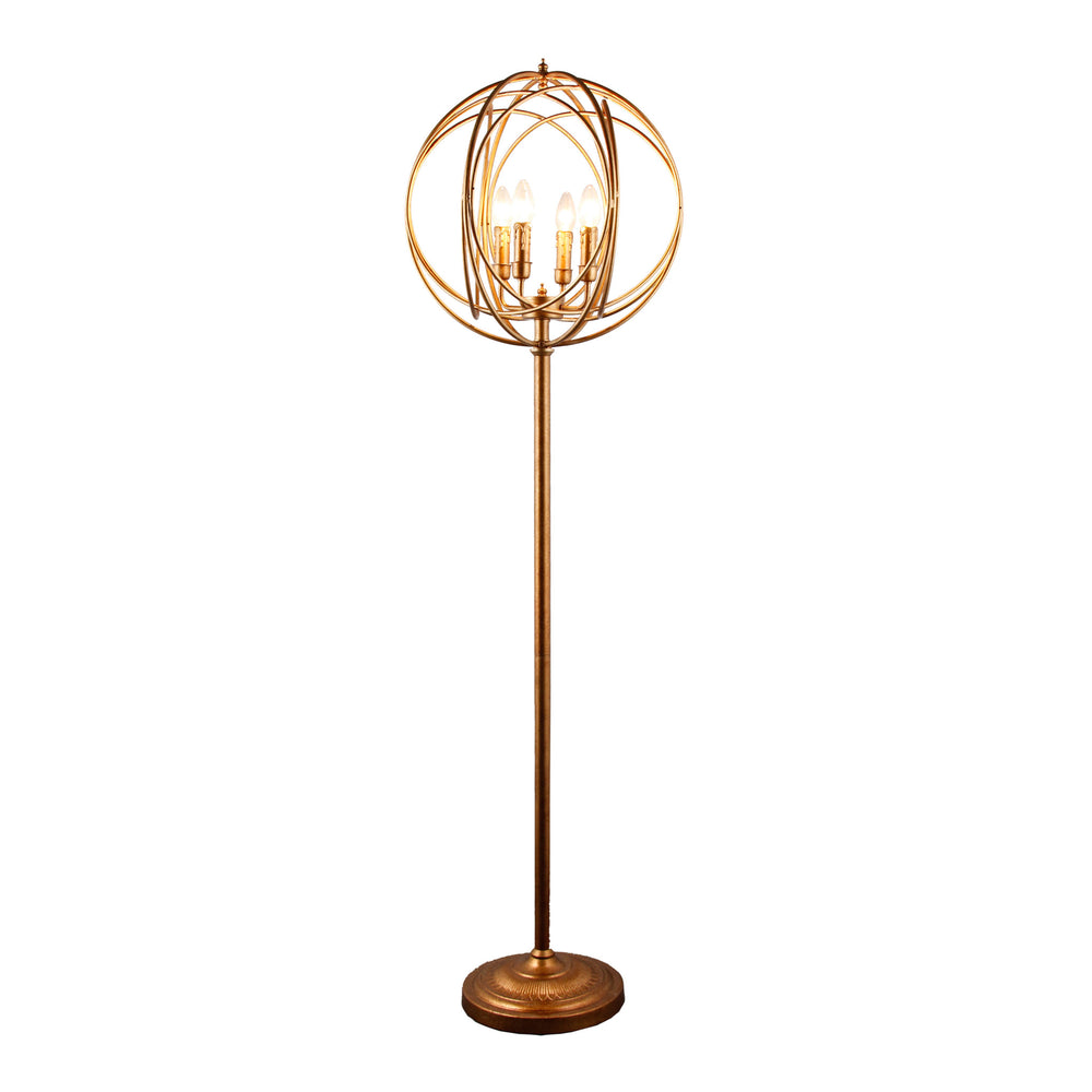 64" Gold Four Light Floor Lamp With Modern Gold Geometric Globe Shade - Homeroots - Flyclothing LLC