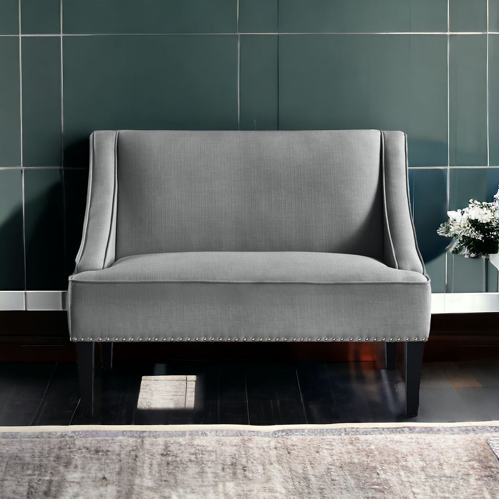 45" Light Gray And Black Upholstered Linen Bench - Homeroots - Flyclothing LLC