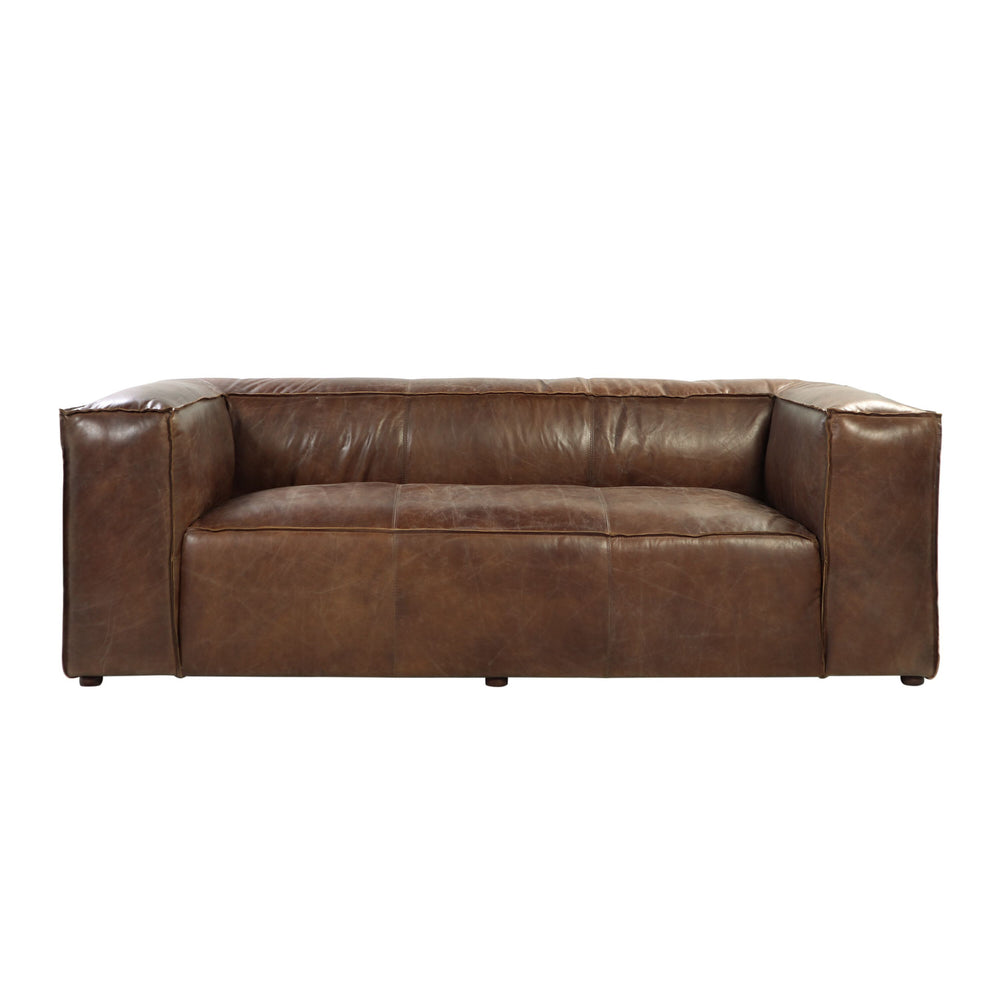 98" Brown Top Grain Leather Sofa With Black Legs