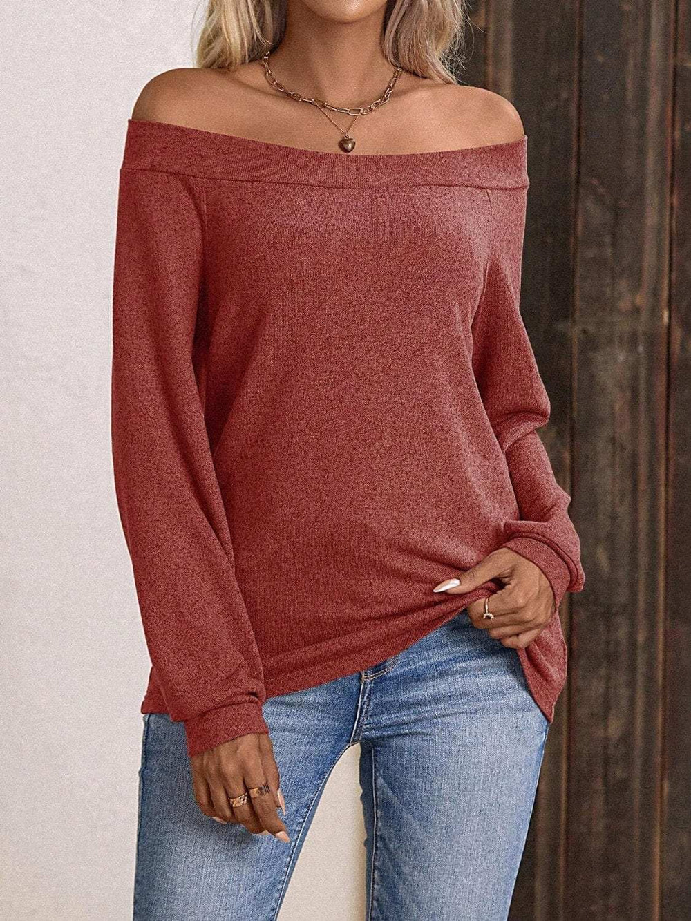 Off-Shoulder Long Sleeve T-Shirt - Trendsi - Flyclothing LLC