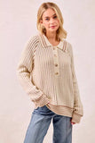 BiBi Half Button Ribbed Two Tone Sweater - Trendsi - Flyclothing LLC