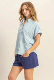 HYFVE Button Down Collared Neck Short Sleeve Shirt - Trendsi - Flyclothing LLC