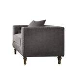 41" Gray and Antiqued Brass Velvet Tufted Arm Chair And Toss Pillow