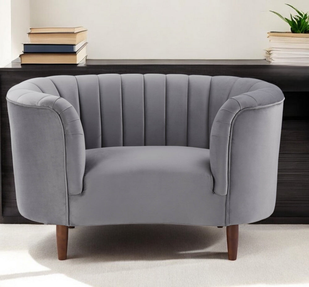 52" Gray and Black Velvet Striped Arm Chair