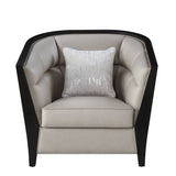 38" Beige and Black Fabric Barrel Chair And Toss Pillow