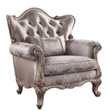 45" Champagne Fabric Floral Tufted Arm Chair And Toss Pillow