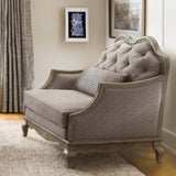 38" Beige and Taupe Fabric Tufted Chair and a Half And Toss Pillow