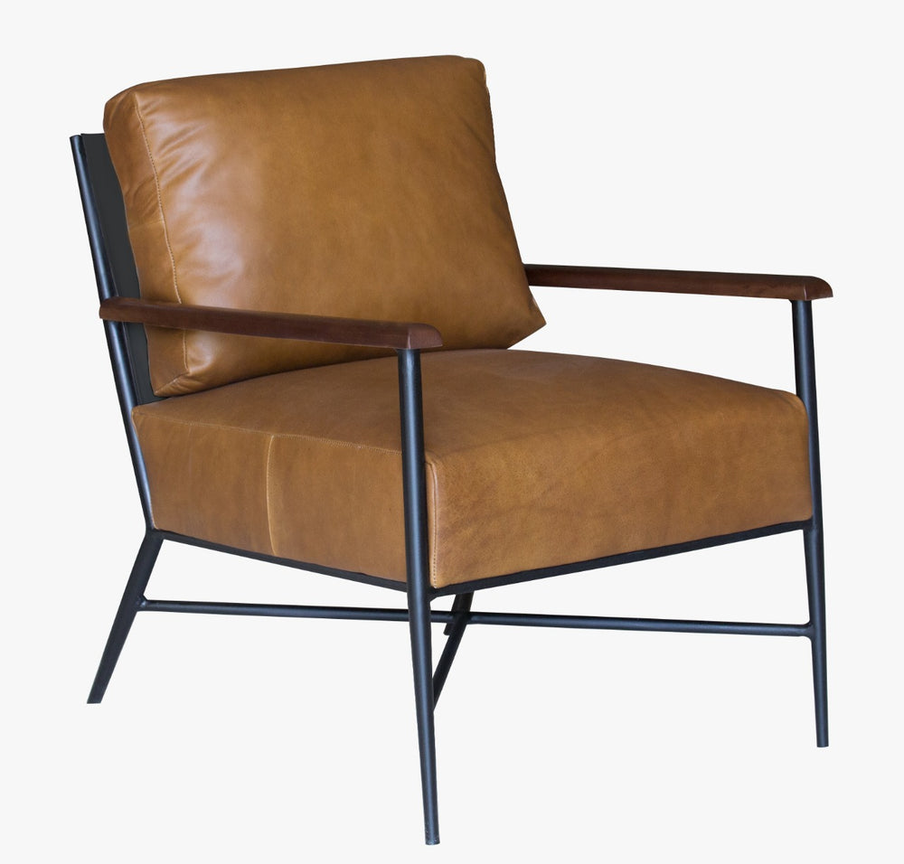 24" Brown Top Grain Leather And Black Solid Color Arm Chair - Homeroots - Flyclothing LLC