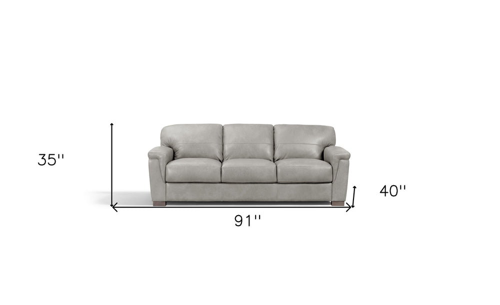 91" Gray Leather Sofa With Black Legs - Homeroots - Flyclothing LLC