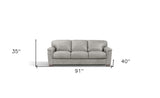 91" Gray Leather Sofa With Black Legs - Homeroots - Flyclothing LLC