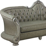 113" Bone Faux Leather Sofa And Toss Pillows With White Legs - Homeroots