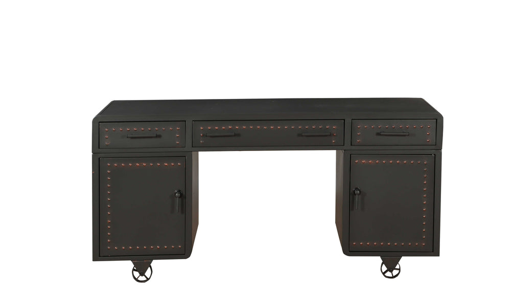 63" Gray Metal Executive Desk With Two Cabinets Three Drawers - Homeroots - Flyclothing LLC