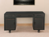 63" Gray Metal Executive Desk With Two Cabinets Three Drawers - Homeroots - Flyclothing LLC