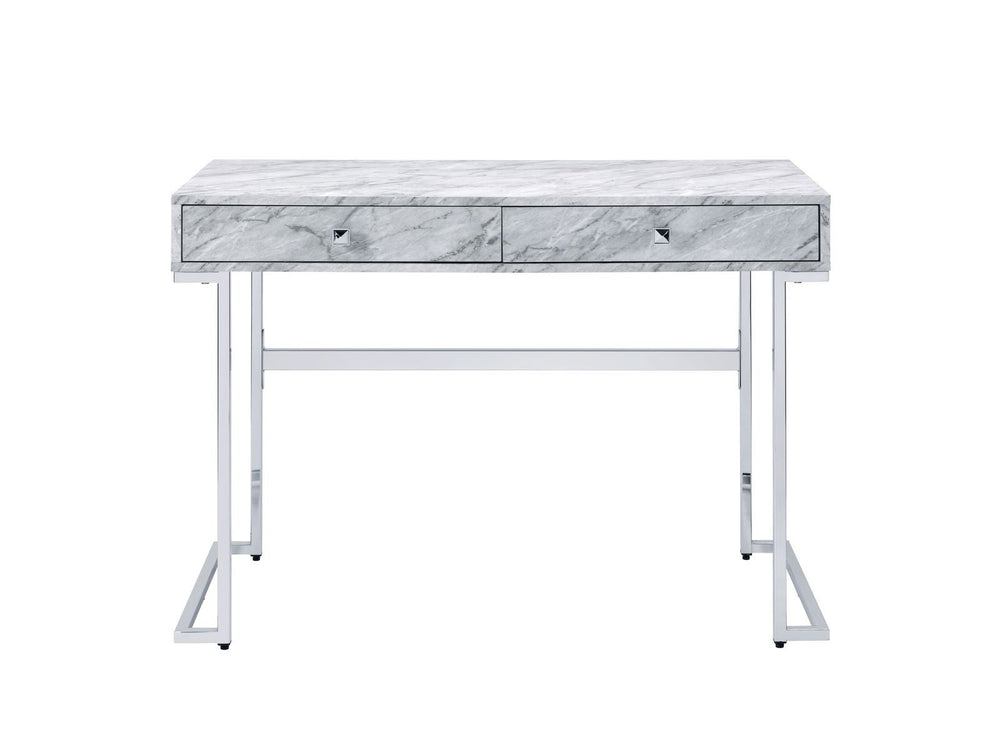 42" White Writing Desk With Two Drawers - Homeroots - Flyclothing LLC