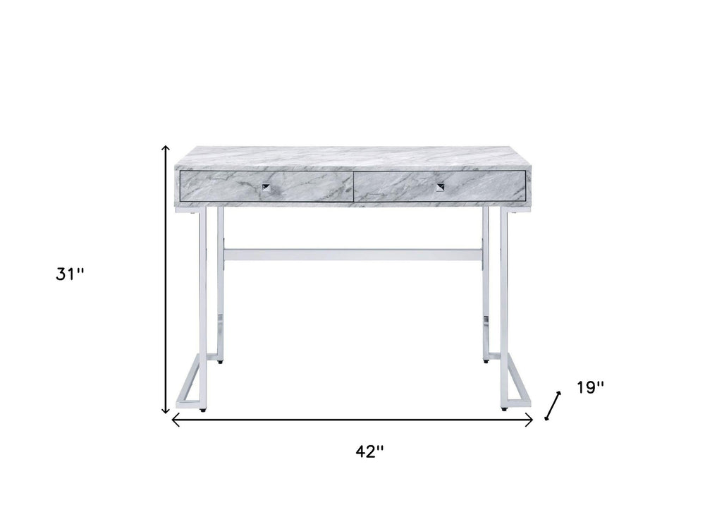 42" White Writing Desk With Two Drawers - Homeroots - Flyclothing LLC