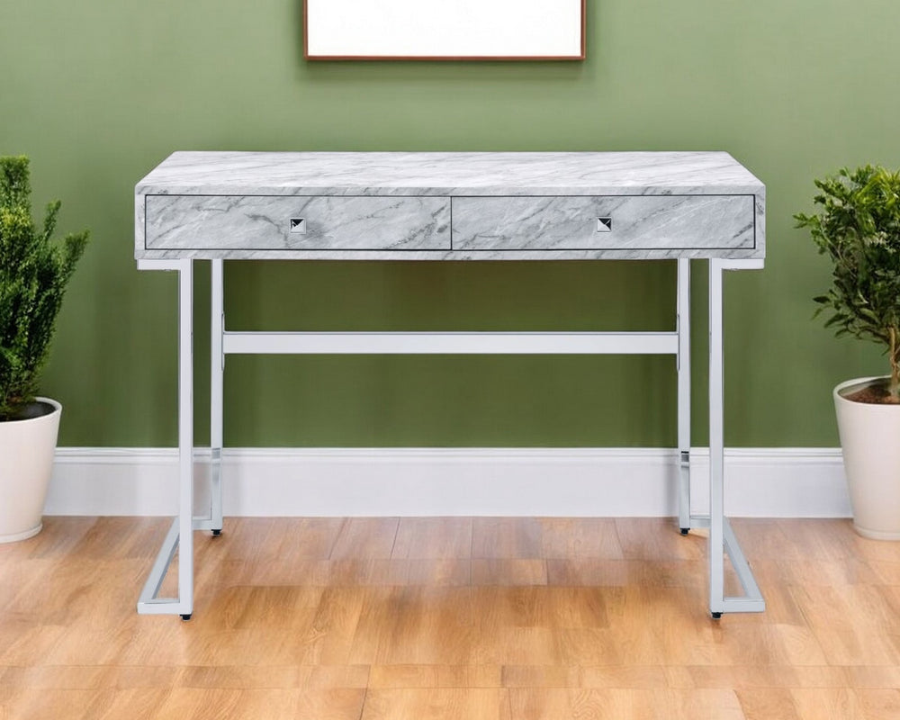 42" White Writing Desk With Two Drawers - Homeroots - Flyclothing LLC