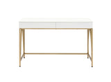 50" White and Gold Writing Desk With Two Drawers - Homeroots - Flyclothing LLC