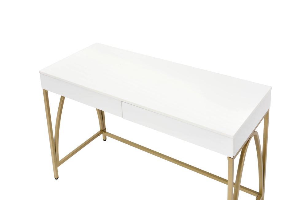 50" White and Gold Writing Desk With Two Drawers - Homeroots - Flyclothing LLC