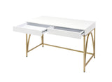 50" White and Gold Writing Desk With Two Drawers - Homeroots - Flyclothing LLC