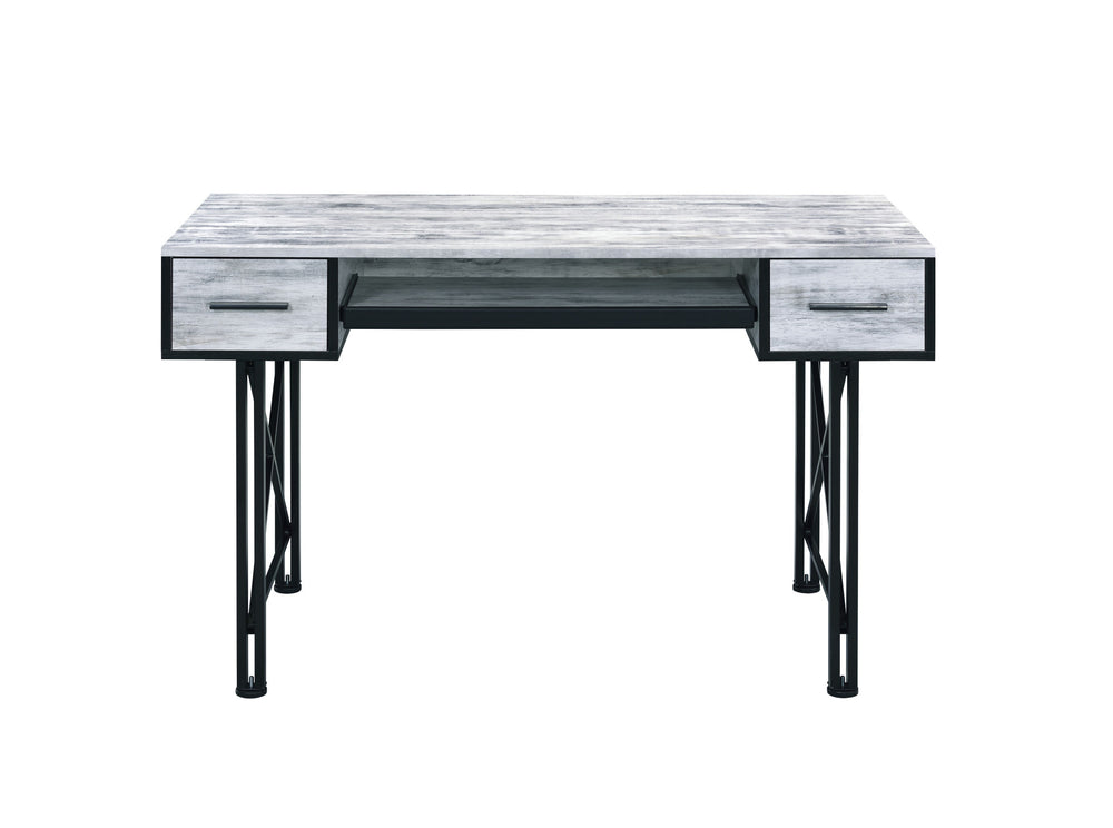 47" Antiqued White and Black Computer Desk With Two Drawers - Homeroots - Flyclothing LLC