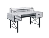59" Antiqued White and Black Computer Desk With Five Drawers - Homeroots - Flyclothing LLC