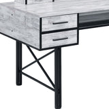 59" Antiqued White and Black Computer Desk With Five Drawers - Homeroots - Flyclothing LLC