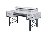 59" Antiqued White and Black Computer Desk With Five Drawers - Homeroots - Flyclothing LLC