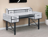 59" Antiqued White and Black Computer Desk With Five Drawers - Homeroots - Flyclothing LLC
