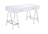 54" White and Silver Writing Desk With Two Drawers - Homeroots - Flyclothing LLC