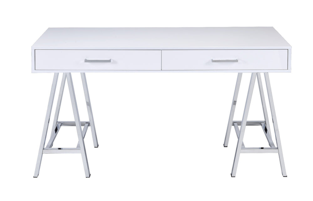 54" White and Silver Writing Desk With Two Drawers - Homeroots - Flyclothing LLC