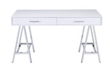 54" White and Silver Writing Desk With Two Drawers - Homeroots - Flyclothing LLC