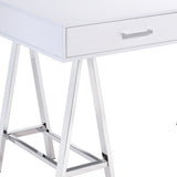 54" White and Silver Writing Desk With Two Drawers - Homeroots - Flyclothing LLC