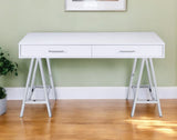 54" White and Silver Writing Desk With Two Drawers - Homeroots - Flyclothing LLC