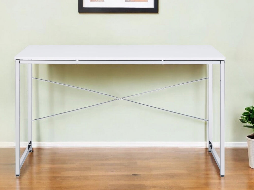 47" White and Silver Writing Desk - Homeroots - Flyclothing LLC
