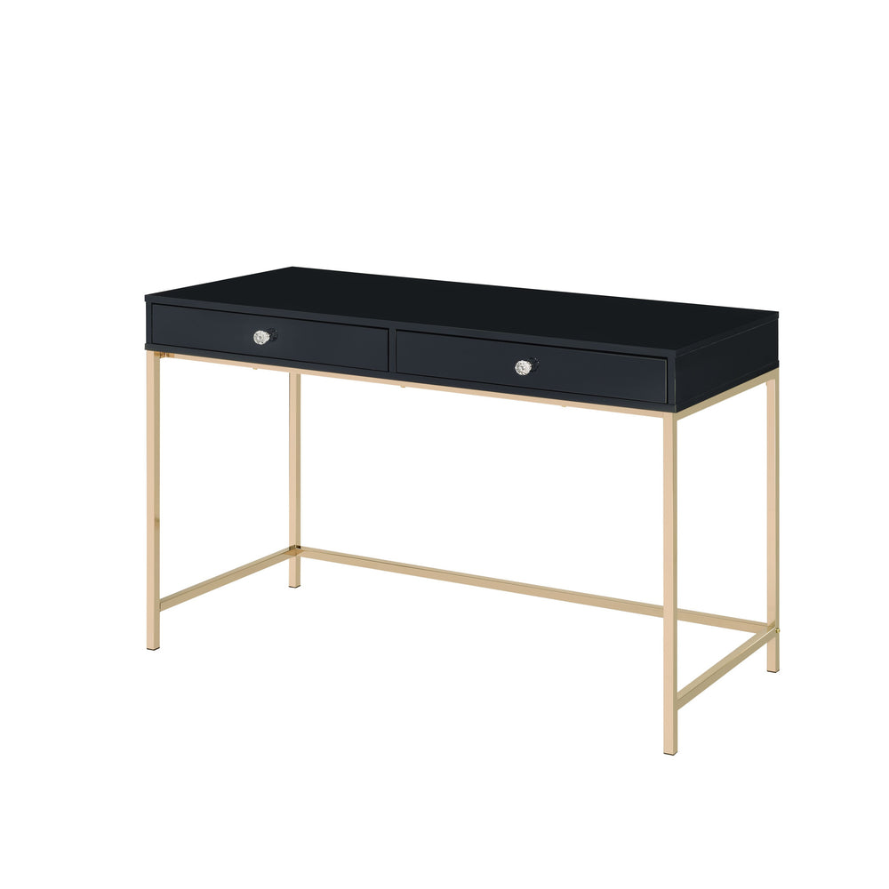 47" Black and Gold Writing Desk With Two Drawers - Homeroots - Flyclothing LLC