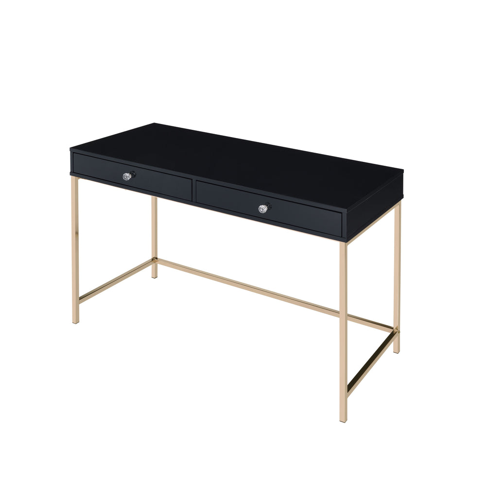 47" Black and Gold Writing Desk With Two Drawers - Homeroots - Flyclothing LLC