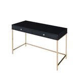 47" Black and Gold Writing Desk With Two Drawers - Homeroots - Flyclothing LLC