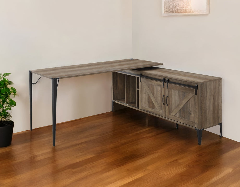 65" Brown and Black L Shape Writing Desk - Homeroots - Flyclothing LLC