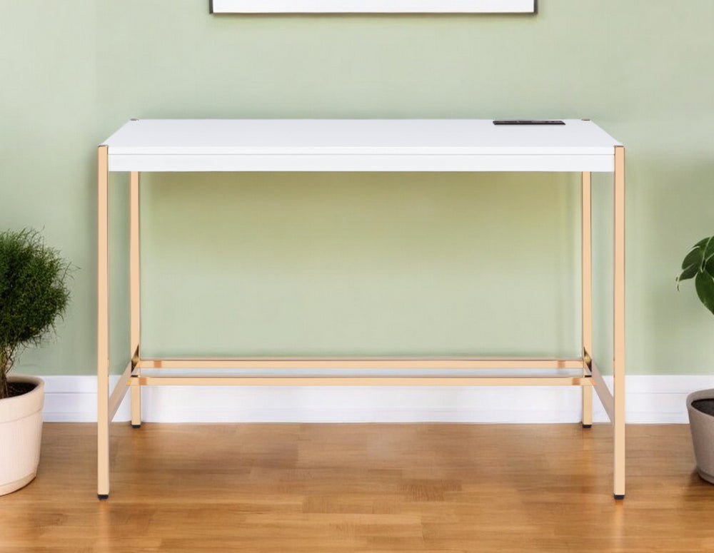 42" White and Gold Writing Desk - Homeroots - Flyclothing LLC