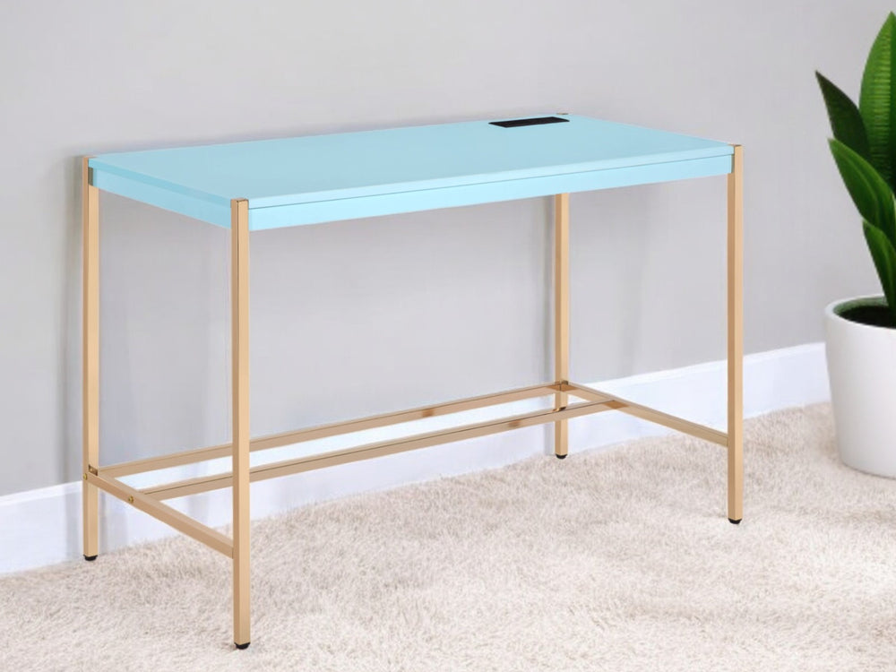 42" Baby Blue and Gold Writing Desk - Homeroots - Flyclothing LLC
