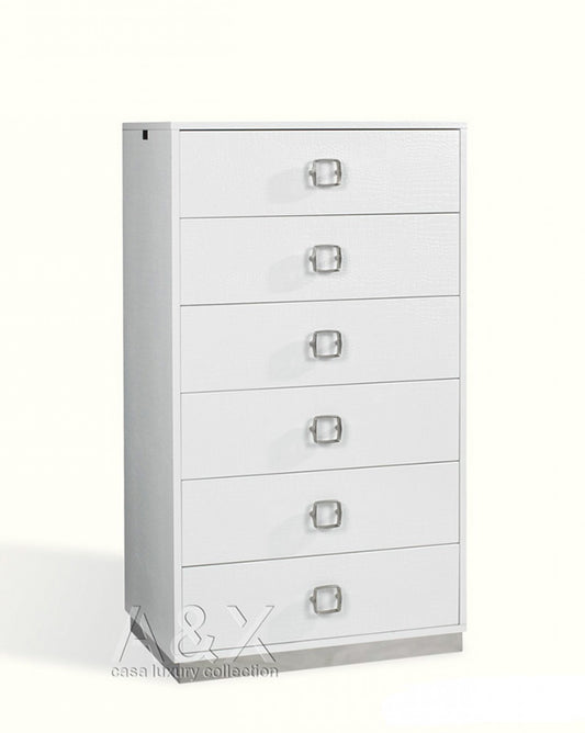 32" White Manufactured Wood + Solid Wood Stainless Steel Six Drawer Chest - Homeroots - Flyclothing LLC