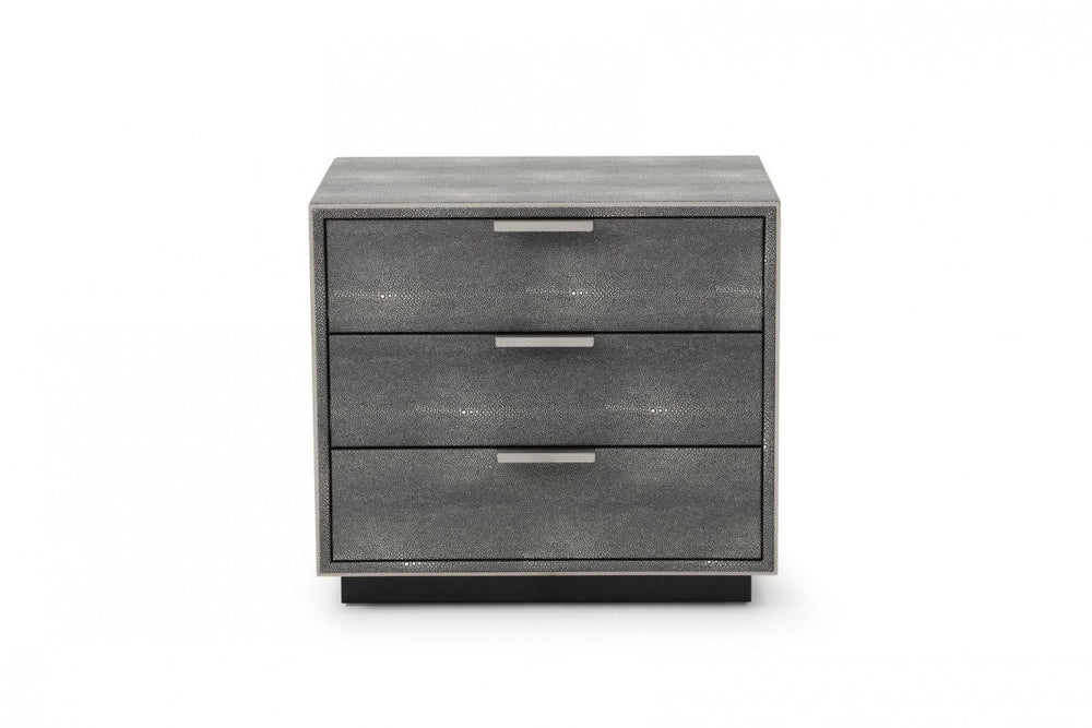 22" Gray Solid and Manufactured Wood Shagreen Three Drawer Nightstand