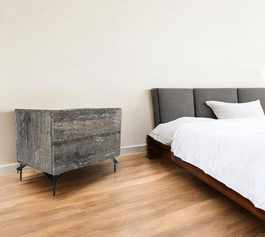 21" Gray Iron and Wood Two Drawer Nightstand