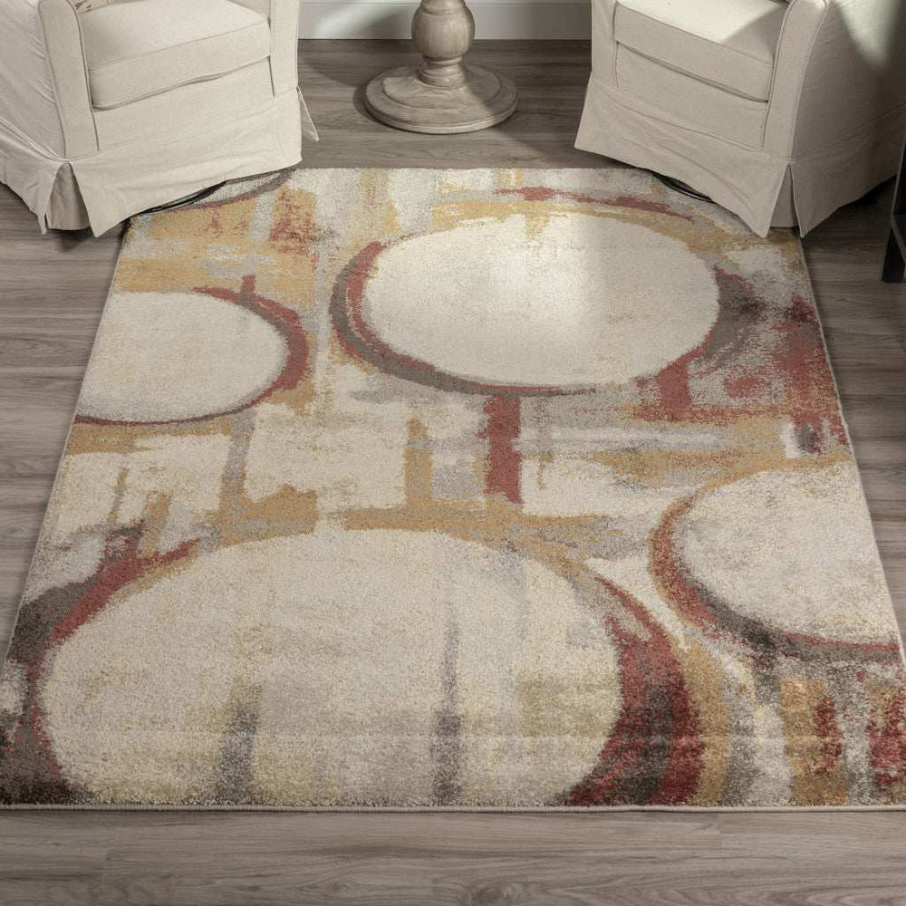 3' X 5' Brick Ivory And Gold Abstract Geometric Area Rug - Homeroots - Flyclothing LLC