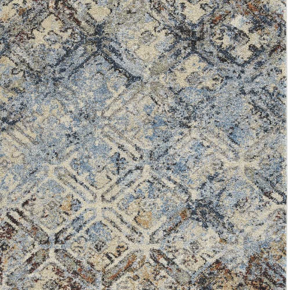 3' X 5' Brown Light Blue And Gray Distressed Diamond Area Rug - Homeroots - Flyclothing LLC