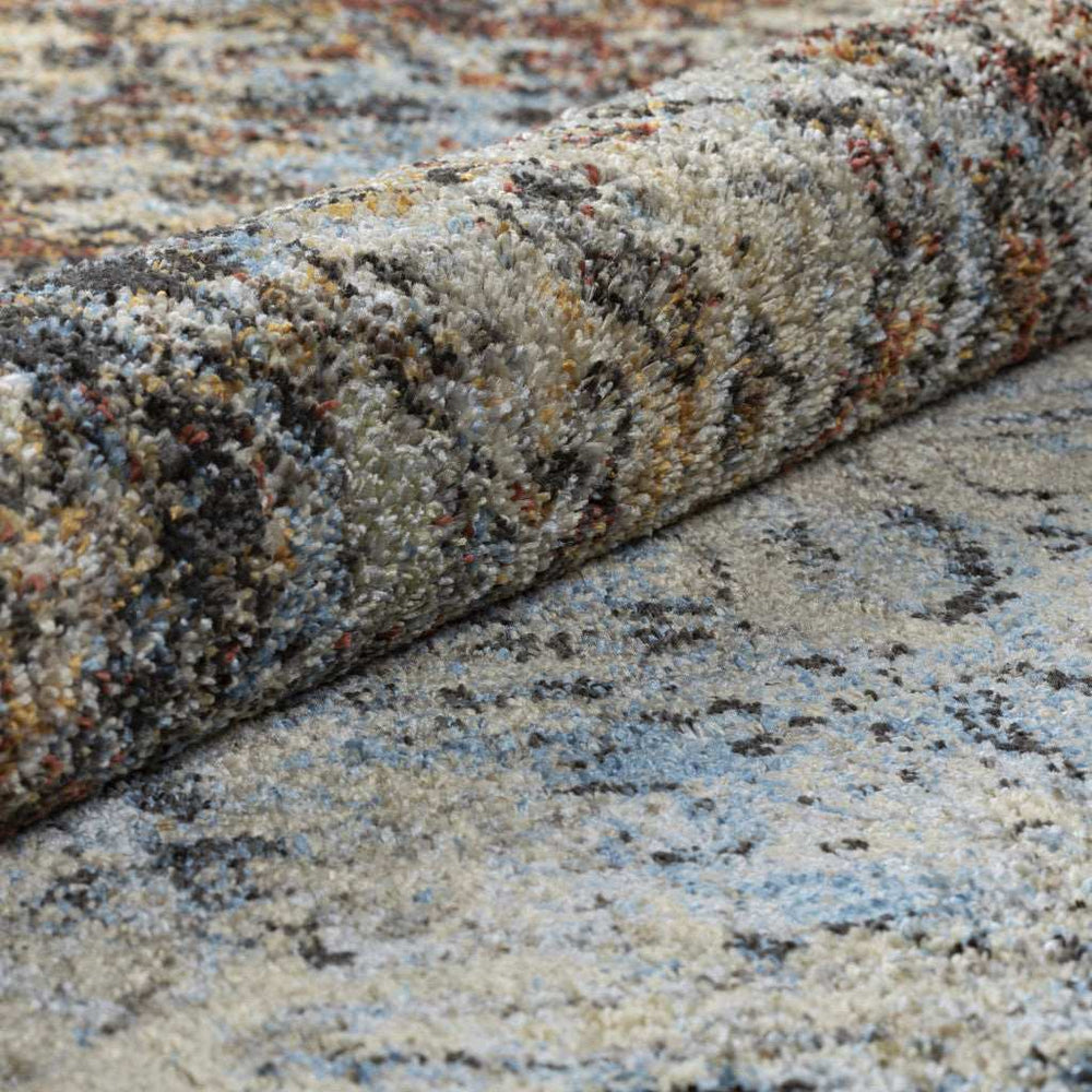 5' X 8' Brown Light Blue And Gray Distressed Diamond Area Rug - Homeroots - Flyclothing LLC