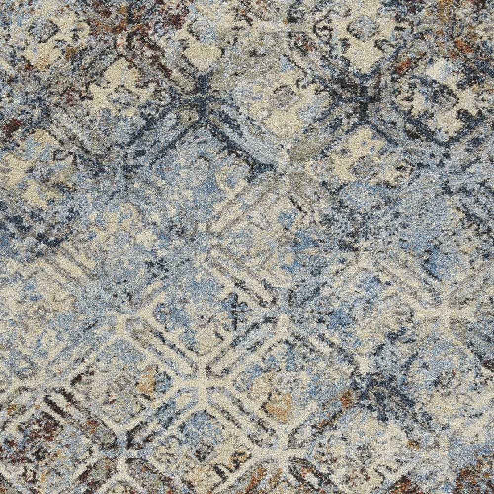 5' X 8' Brown Light Blue And Gray Distressed Diamond Area Rug - Homeroots - Flyclothing LLC