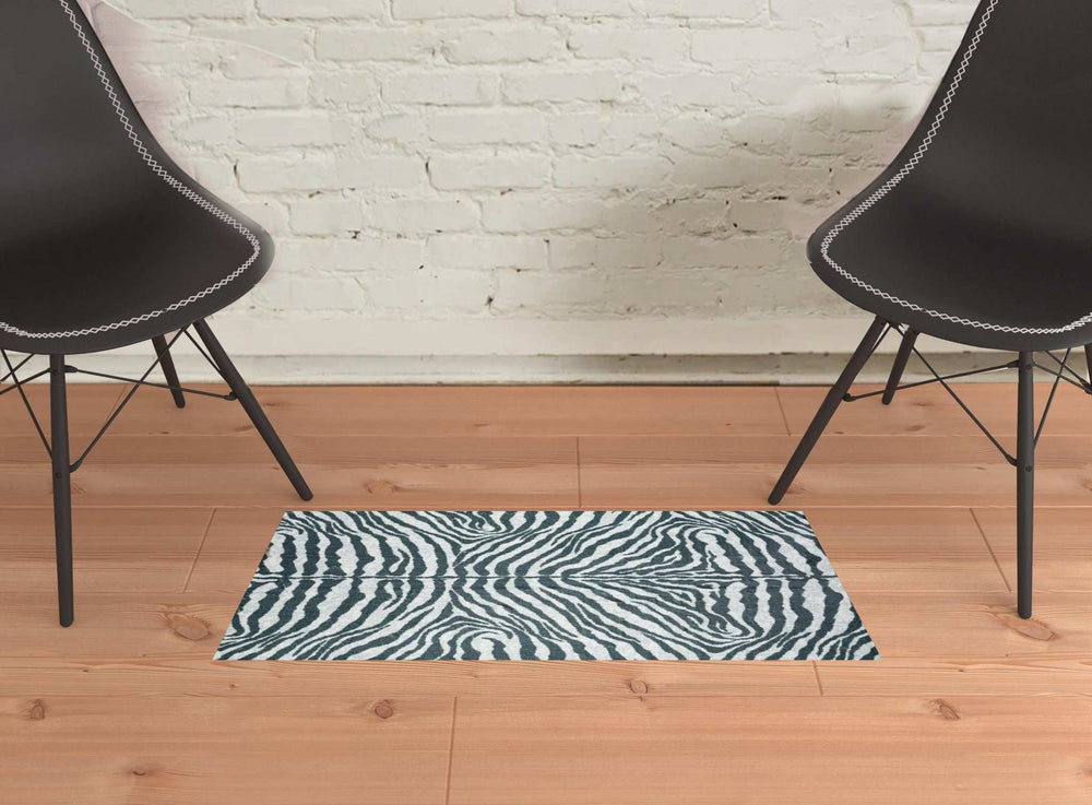 2' X 3' Grey Zebra Print Shag Handmade Non Skid Area Rug - Homeroots - Flyclothing LLC