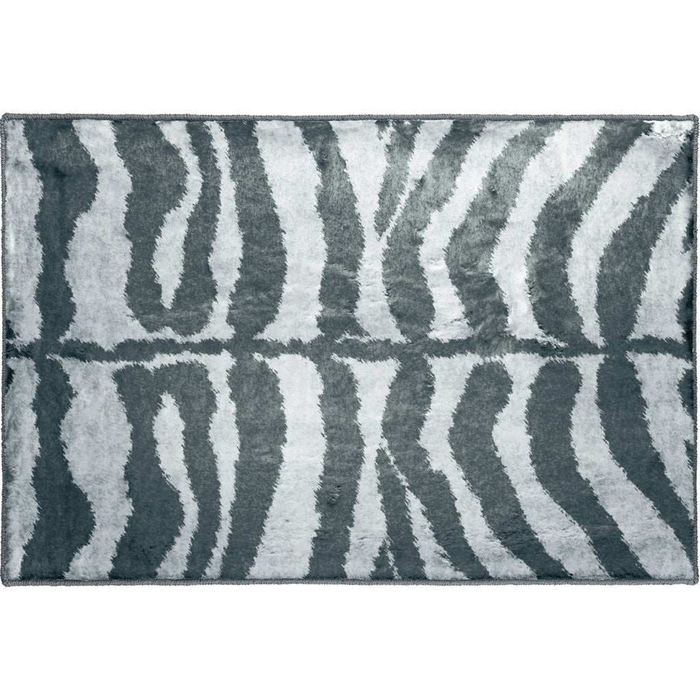 2' X 3' Grey Zebra Print Shag Handmade Non Skid Area Rug - Homeroots - Flyclothing LLC