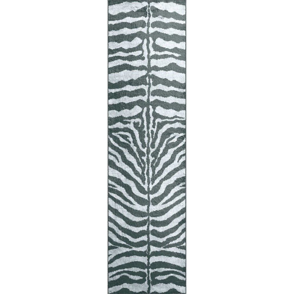 2' X 8' Grey Zebra Print Shag Handmade Non Skid Runner Rug - Homeroots - Flyclothing LLC